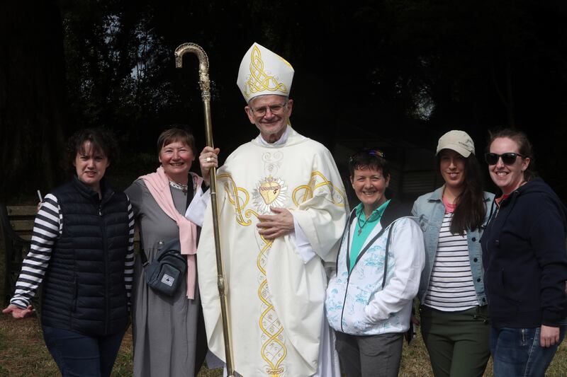 Bishop of Down and Connor Alan McGuckian SJ with Shauna Jamison, Martina Purdy, Elaine Kelly and sisters Denise and Anne Jamison