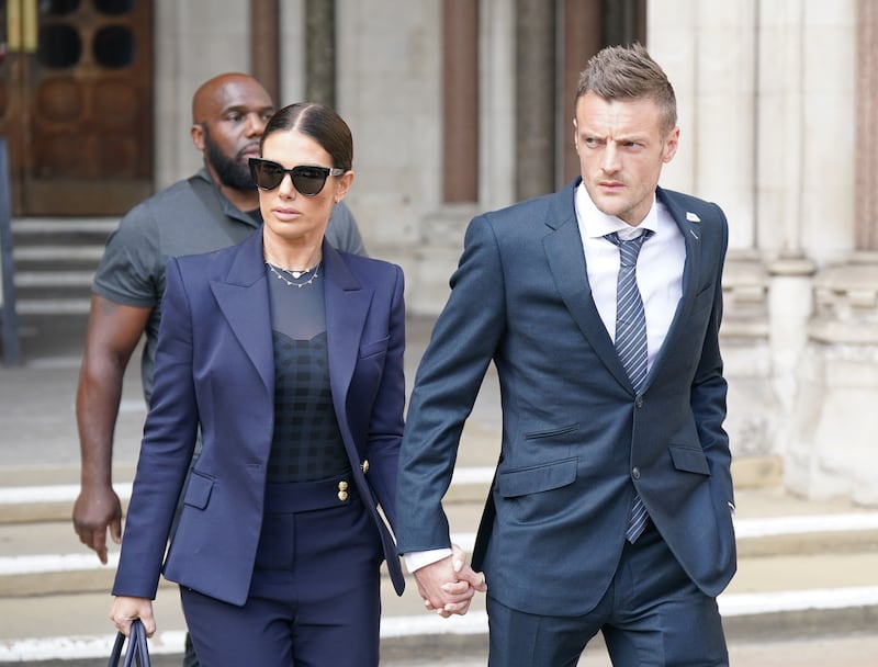 Rebekah and Jamie Vardy leaves the Royal Courts Of Justice during the libel hearing