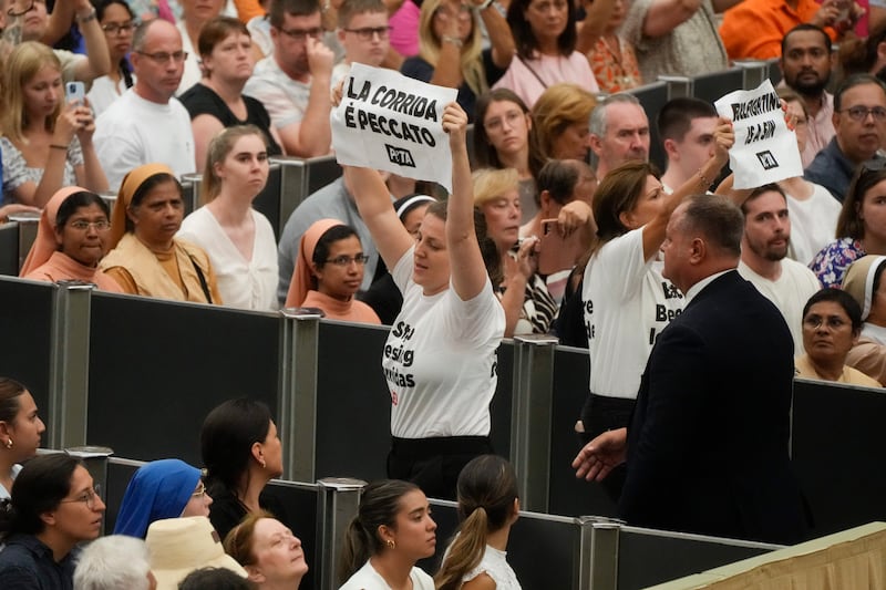 The protesters were quickly led away (AP)