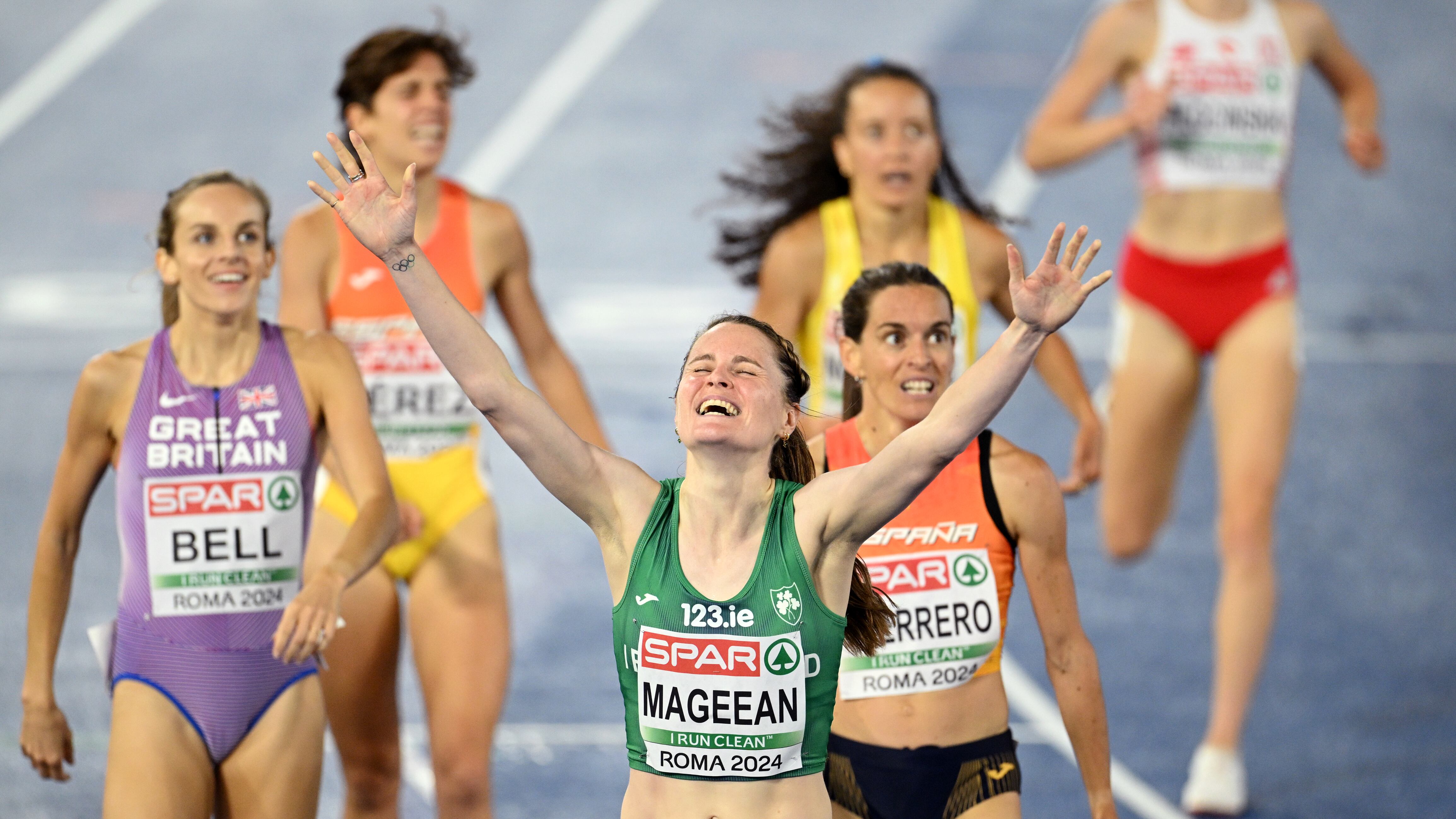 Gold medallist Ciara Mageean celebrates after winning in the Women's 1500m Final of the European Athletics Championships in Rome's Stadio Olimpico. in Rome. Picture: Matthias Hangst/Getty Images
