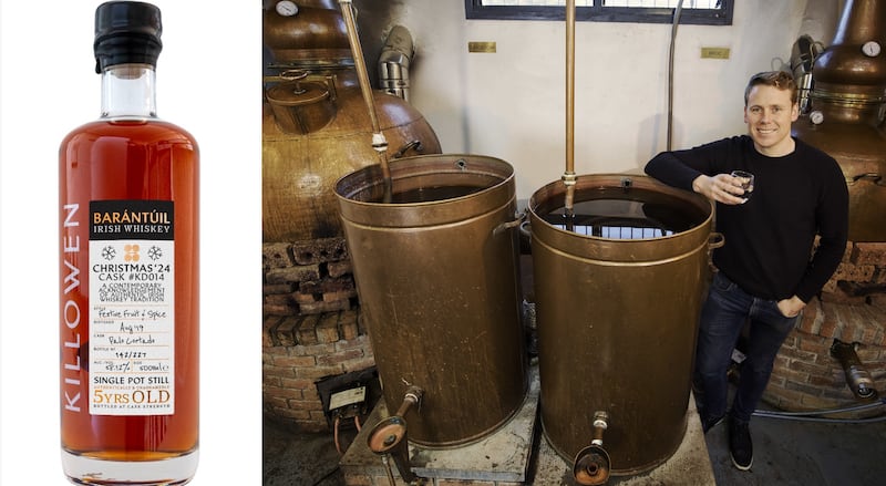 Brendan Carty (right) in his Co Down distillery, and (left), the new Barántúil release from Killowen.