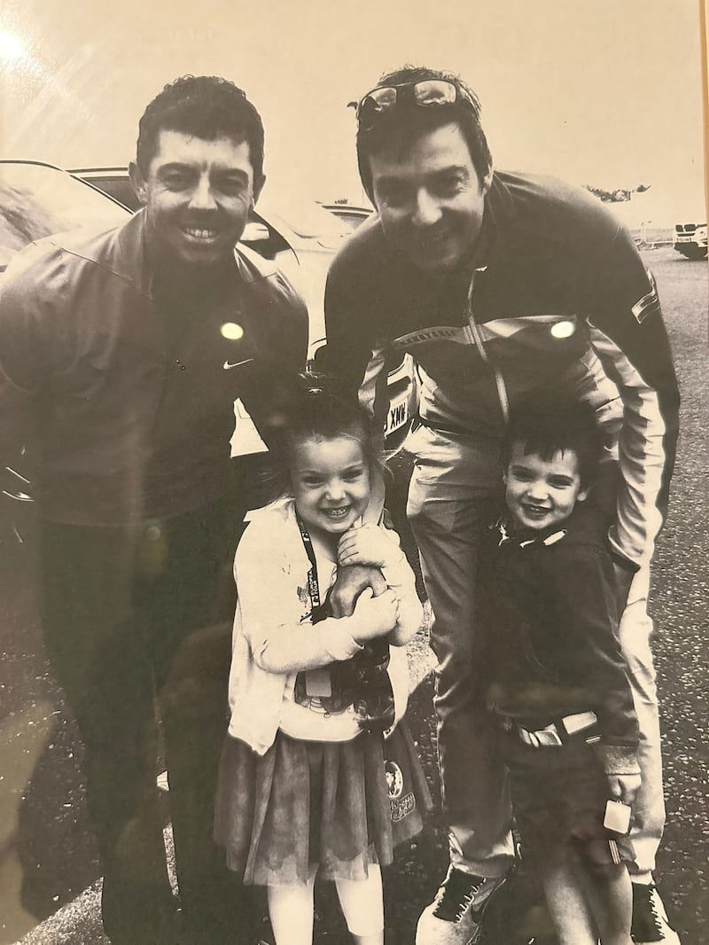 Rory McIlroy with Simon Thornton and his children, Katie and Ryan, at the 2015 Irish Open in Newcastle