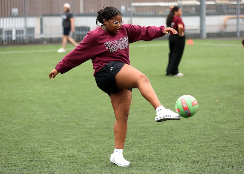 Taniah Marshall from Virginia was was among American students getting a taster session in Gaelic games. Picture Mal McCann