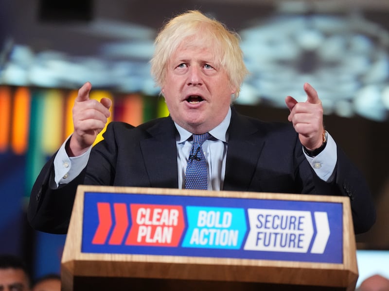 Boris Johnson addresses a Tory election rally