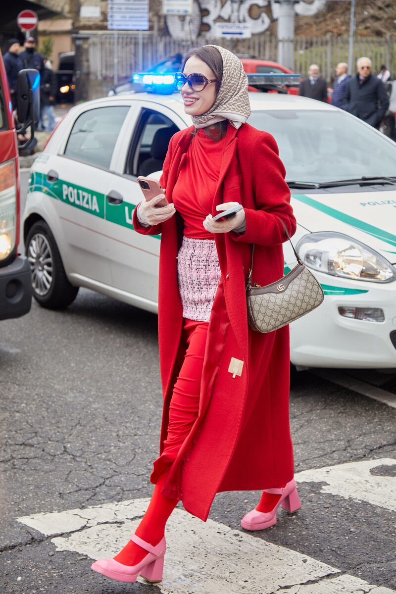 Guests at Gucci’s Milan Fashion Week indulged in preppy accents with bold twists