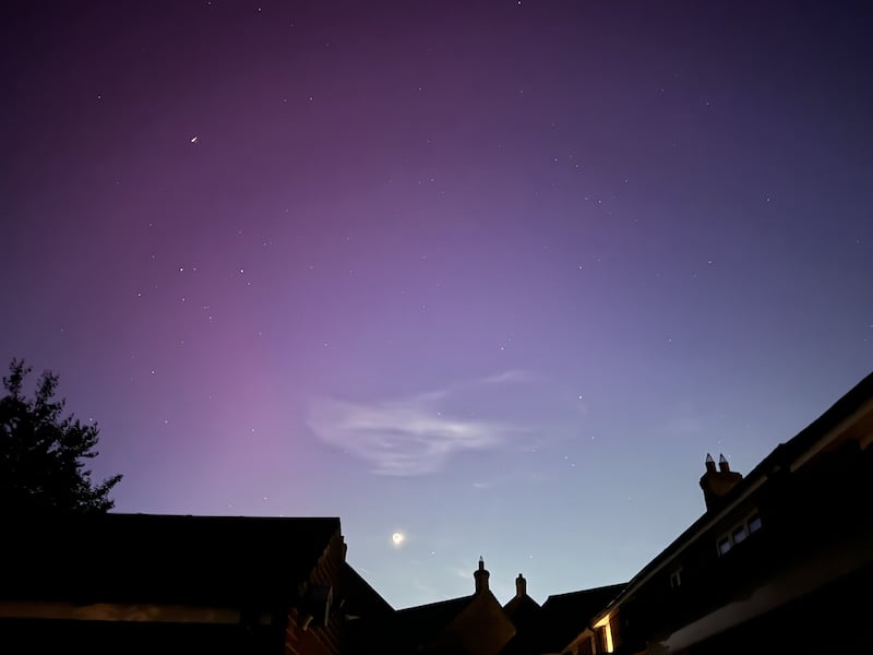 The aurora borealis glow on the horizon in Great Horkesley, Essex