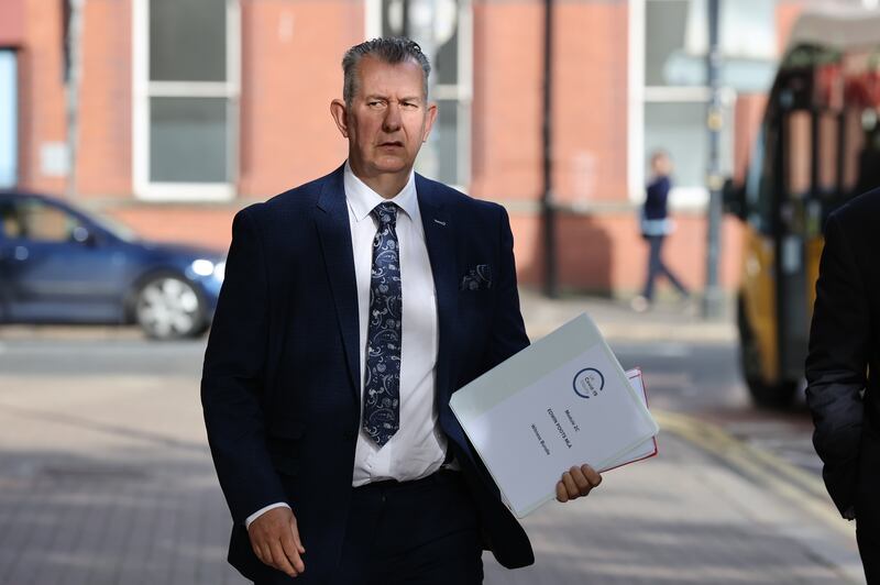 Edwin Poots arrives to give evidence to the UK Covid-19 inquiry hearing