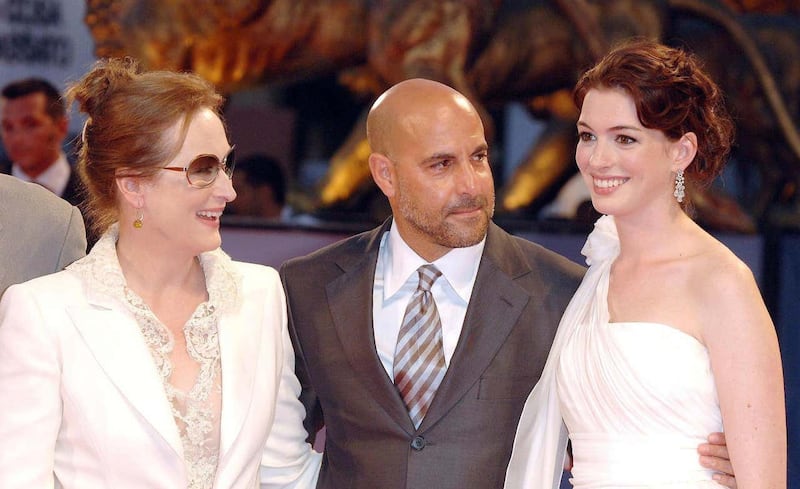 Meryl Streep, Stanley Tucci and Anne Hathaway during the premiere of The Devil Wears Prada