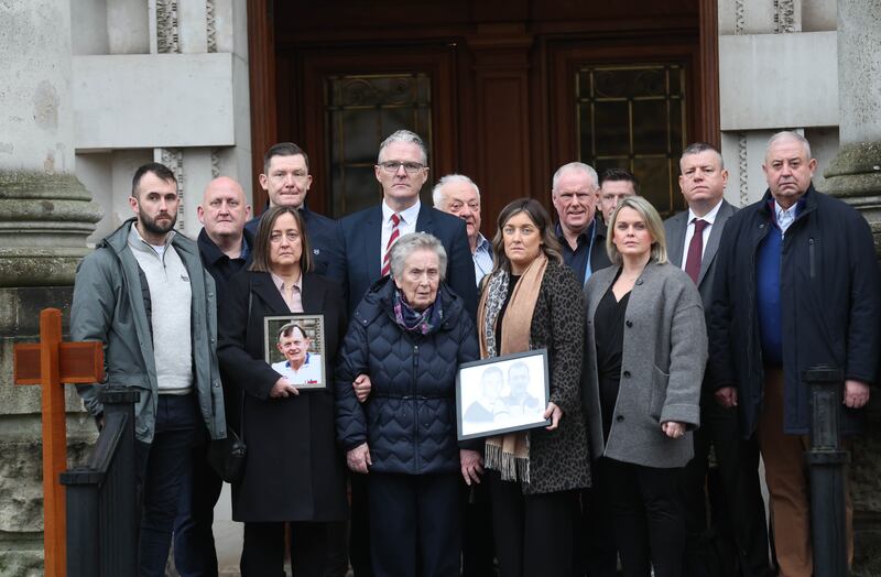 The family of GAA official Sean Brown are taking a legal action against the British Government for refusing to hold a public inquiry into his murder.

The family of Sean Brown, including his widow Bridie, pictured at the High Court in Belfast.  GAA President Jarlath Burns pictured with the family 
Picture Colm Lenaghan