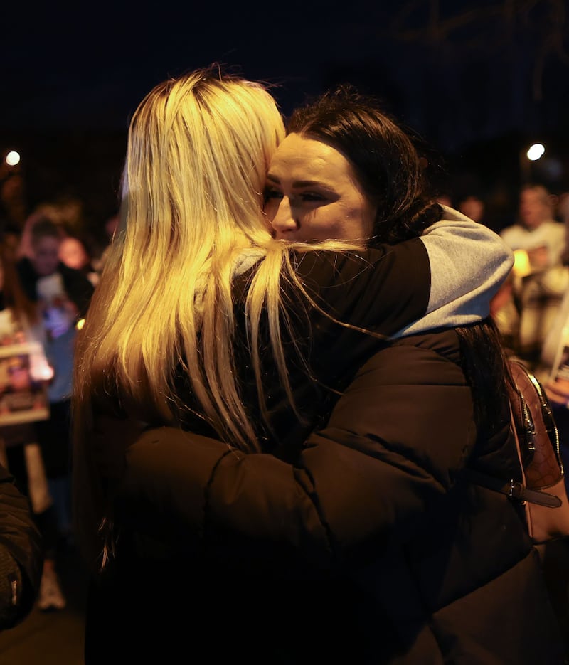 Family and Friends of John George attend a vigil at Luke’s in Twinbrook on Tuesday evening, John George 
 went missing while in Spain just before Christmas.
Also known as John Hardy, the west Belfast man did not board his return flight to Belfast from Alicante airport on December 18 as intended.
PICTURE COLM LENAGHAN