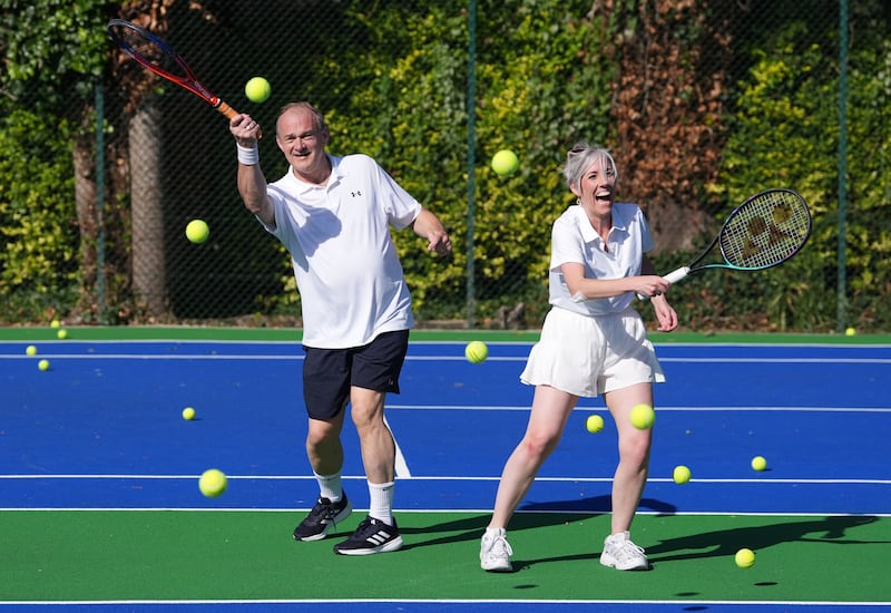 Liberal Democrat leader Sir Ed Davey playing tennis with his deputy Daisy Cooper at St Ann’s Tennis Courts in Brighton, before his keynote speech at the party’s autumn conference at the Brighton in September.