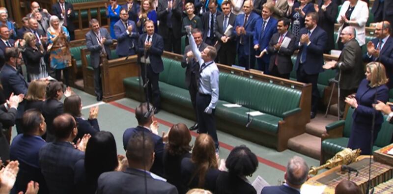 Craig Mackinlay, Conservative MP for South Thanet, is applauded by members of parliament as he returns to the House of Commons for the first time since he was rushed into hospital with sepsis (House of Commons/UK Parliament)