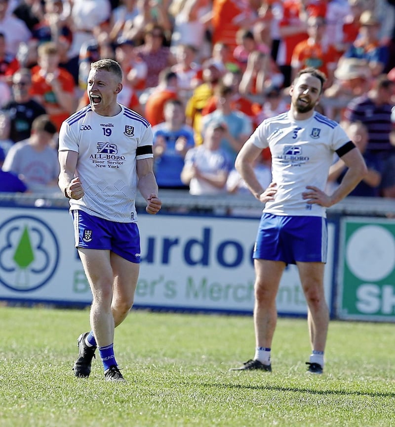 Monaghan&#39;s Colin Walshe celebrates the end of Saturday&#39;s Ulster semi-final against Armagh Picture: Philip Walsh 