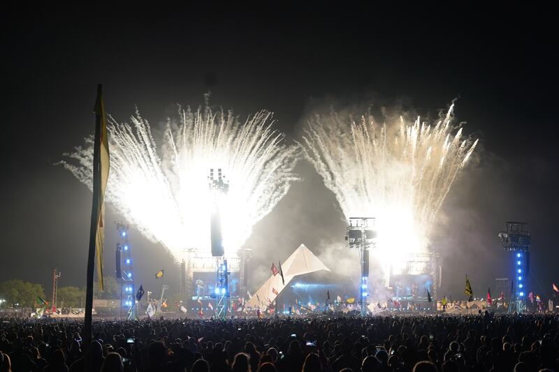 Fireworks after Dua Lipa performed on the Pyramid Stage during the Glastonbury Festival at Worthy Farm in Somerset