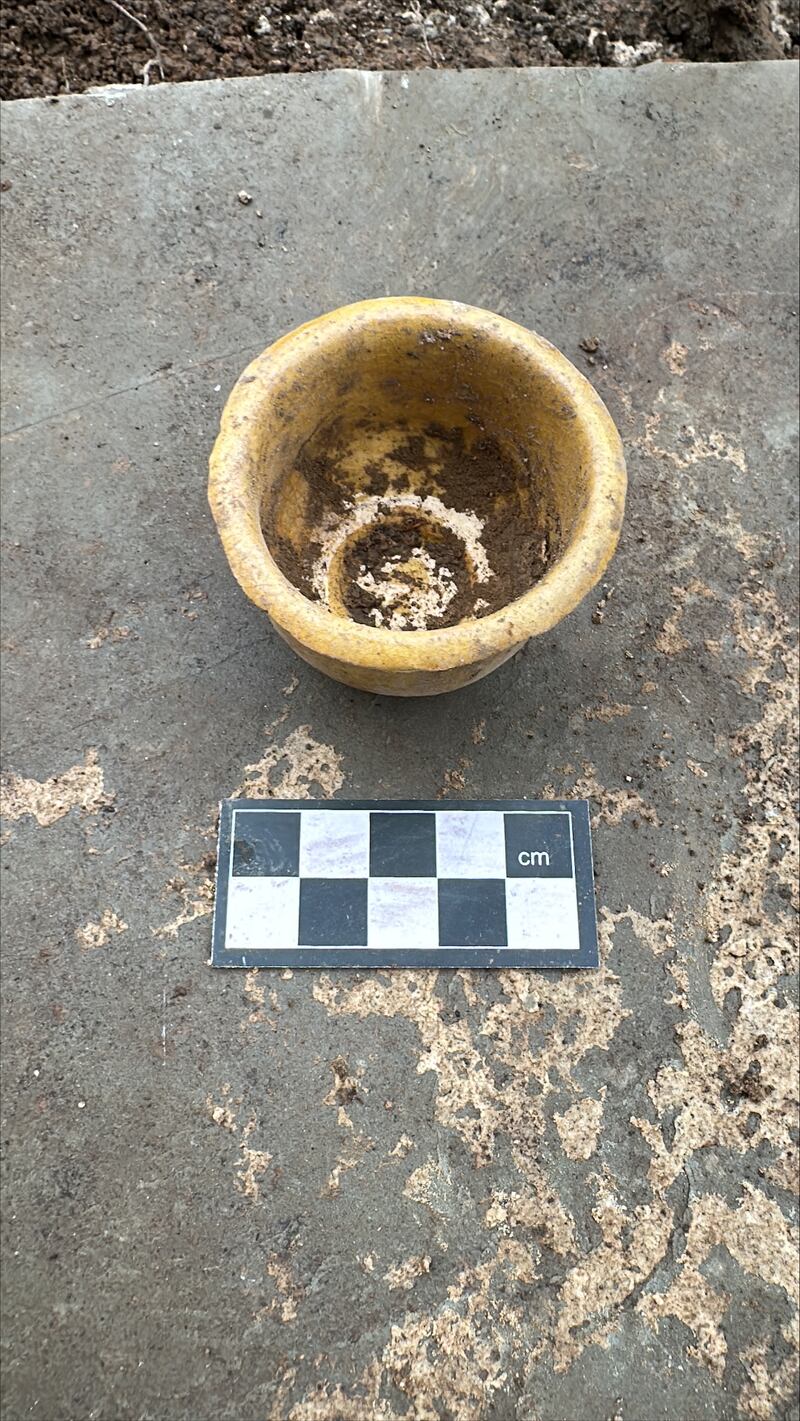 An intact piece of pottery found on the site .