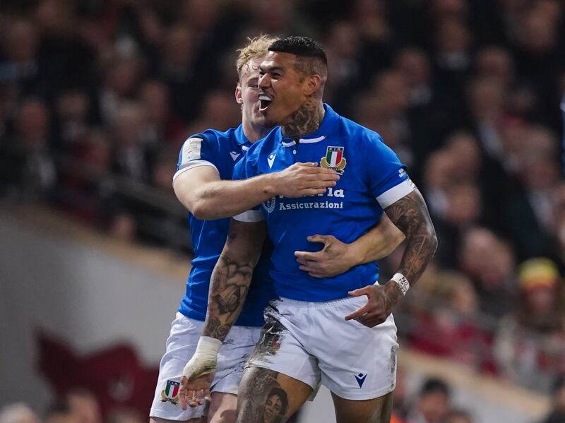 Italy’s Monty Ioane celebrates their first try