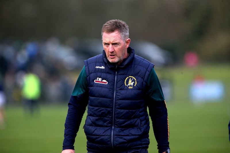 Dunloy manager Gregory O'Kane during his side's Antrim SHC final loss to Cushendall. Picture: Seamus Loughran