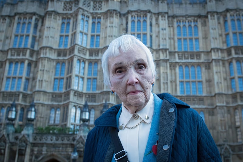 Anne Puckridge outside the Houses of Parliament