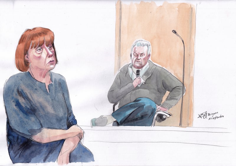 A court artist sketch of Gisele Pelicot and her ex-husband Dominique Pelicot, during his trial (Valentin Pasquier/AP)