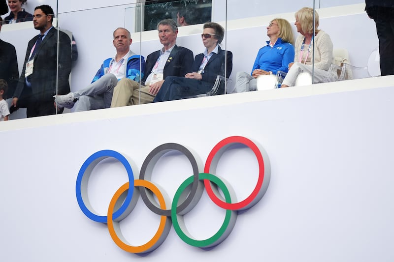 The Princess Royal was joined by her husband Vice Admiral Sir Tim Laurence as she watched South Africa beat Australia for the rugby sevens Olympic bronze