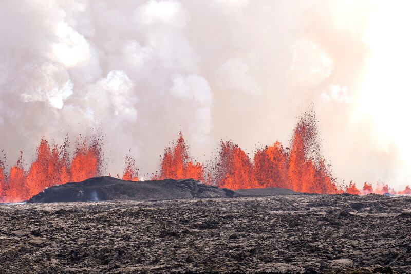 The volcano is spewing red streams of lava in its latest display of nature’s powe (AP Photo/Marco di Marco)