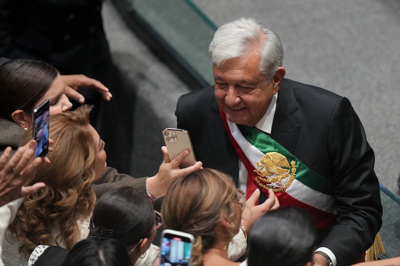 Outgoing president Andres Manuel Lopez Obrador arrives at Congress for the swearing-in of his successor (AP Photo/Fernando Llano)