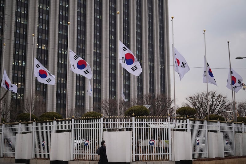 South Korean flags fly at half-mast in Seoul (Lee Jin-man/AP)