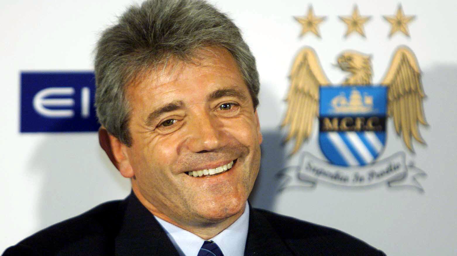 Kevin Keegan talks to the media at a press conference after becoming the new Manchester City manager