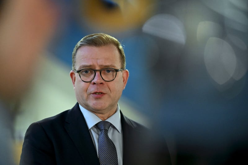 Prime Minister Petteri Orpo attended a press conference in Helsinki, (Jussi Nukari/Lehtikuva via AP)