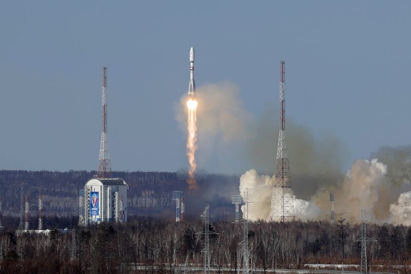 The rocket took an Iranian satellite into orbit (Roscosmos space corporation via AP)