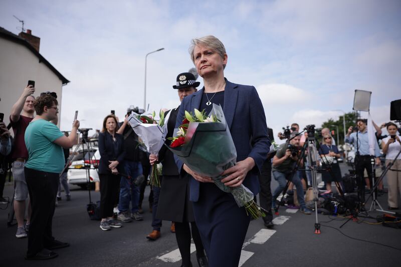 Home Secretary Yvette Cooper attended the scene in Hart Street, Southport, to lay flowers