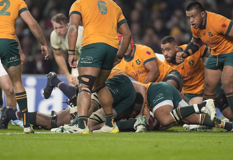 Maro Itoje scores a try against Australia