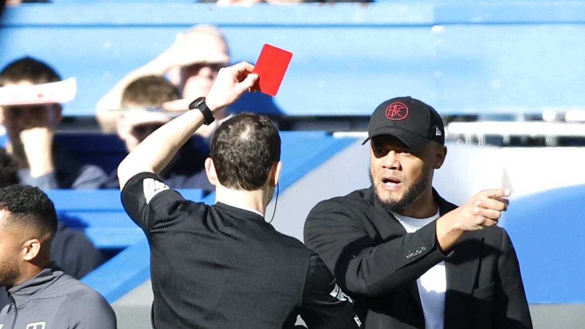 Vincent Kompany was sent off during Saturday’s 2-2 draw away to Chelsea