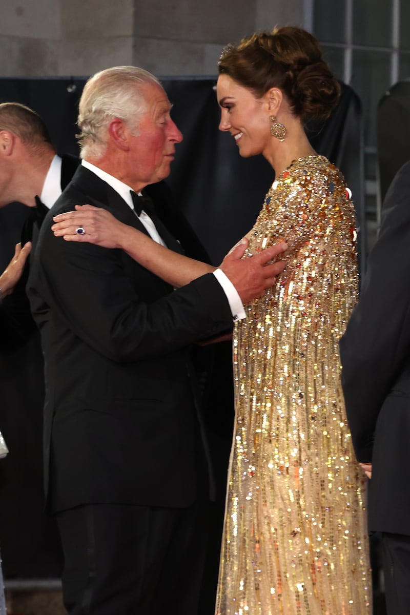 Charles with his daughter-in-law Kate at a Bond premiere in 2021