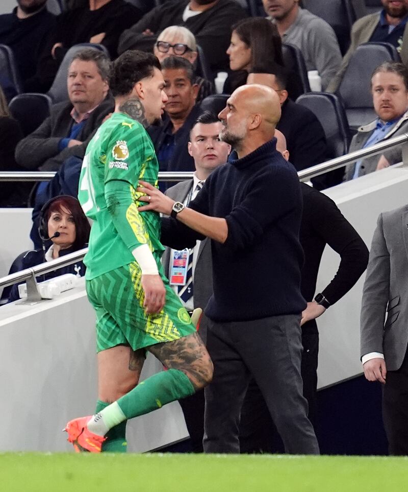 Guardiola, right, says he was told by the club’s doctor that Ederson could not see properly