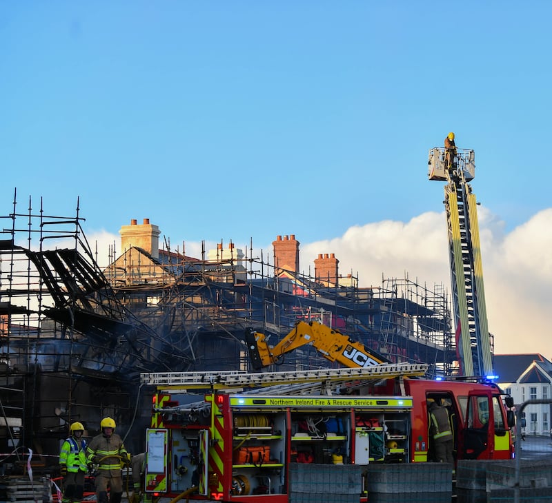 PACEMAKER PRESS BELFAST 12-10-24
Hartley Hall Fire
NIFRS are at the scene of a fire in a housing development within Harley Hall, Greenisland. 
Photo - Andrew McCarroll/ Pacemaker Press