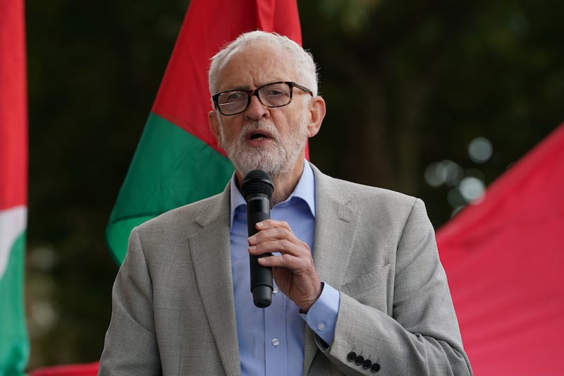 Former Labour Party leader and now independent MP Jeremy Corbyn speaks during a Palestine Solidarity Campaign rally in central London