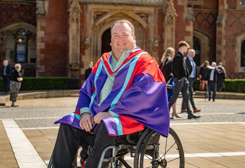 Paul Gallagher pictured at his graduation day at Queen's University Belfast. He is one of thousands of people to have benefited from services helping people affected by the Troubles that are now coordinated by the Regional Trauma Network.