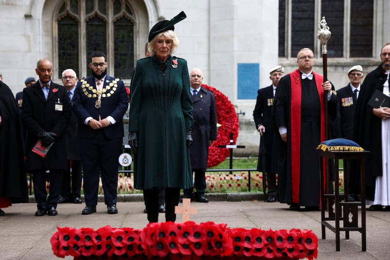 The Queen Consort, patron of The Poppy Factory, during a visit to the Field of Remembrance at Westminster Abbey in 2022