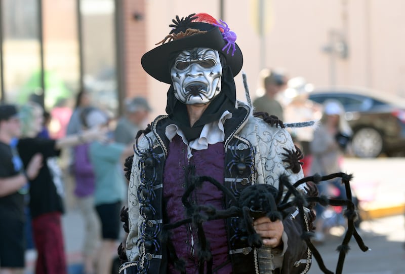 A man dressed up for the Tarantula Festival parade in La Junta, Colorado (Thomas Peipert/AP)