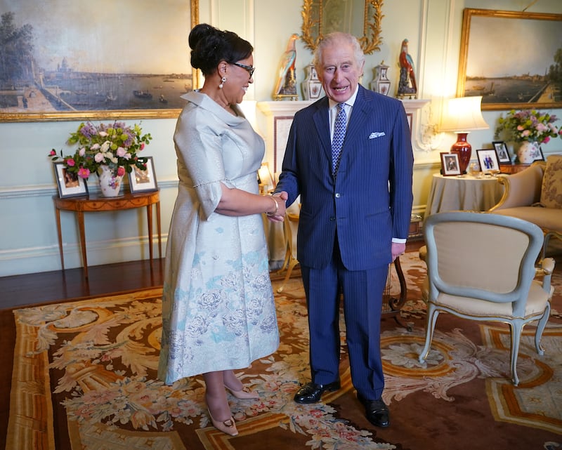 The King greeting Baroness Scotland