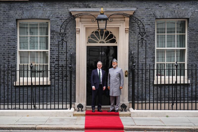 Prime Minister Sir Keir Starmer greeted the Sultan of Oman Haitham bin Tariq Al Said on the red carpet outside Number 10