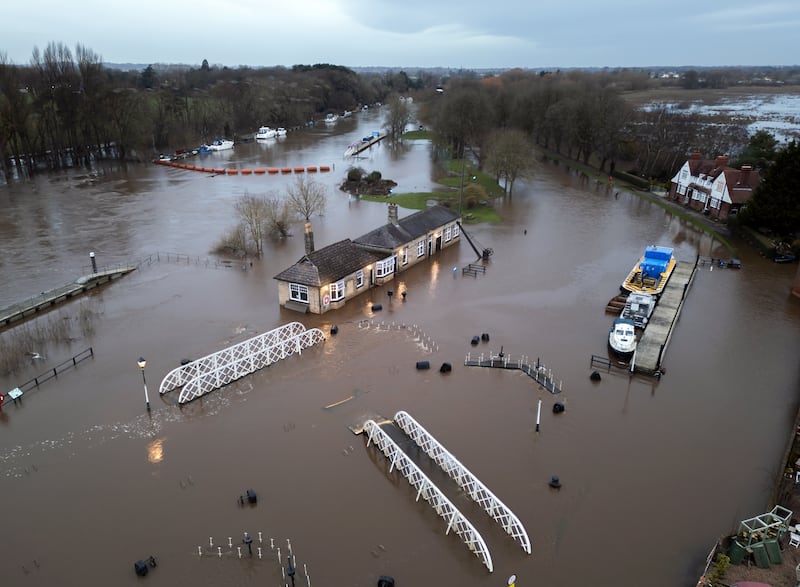 Flood water at Naburn Lock on the outskirts of York