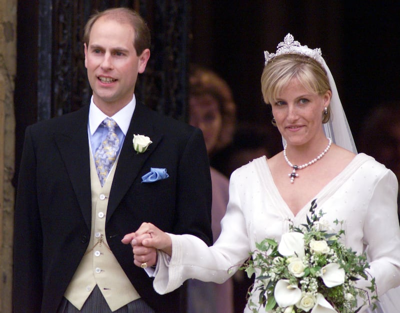Edward and his bride, Sophie Rhys-Jones, on their wedding day in June 1999