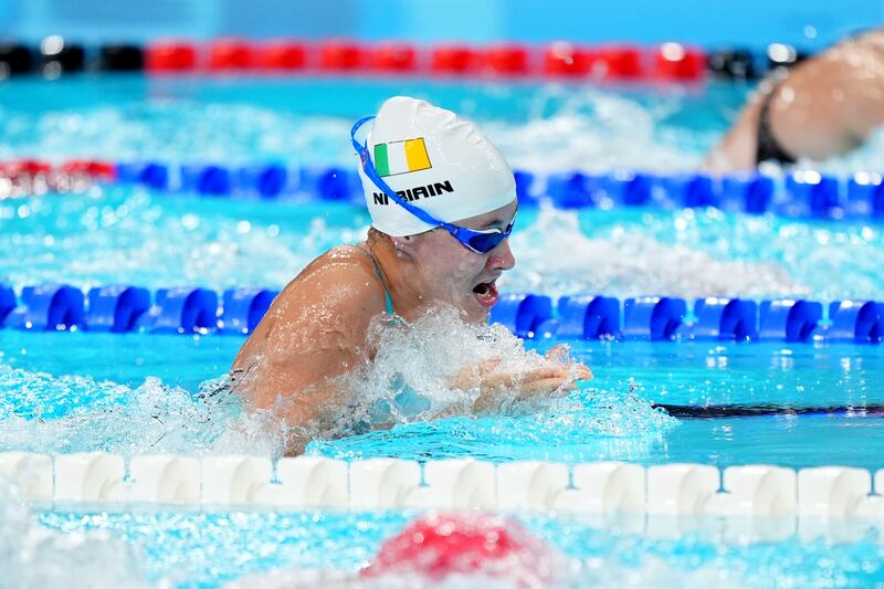 Ireland's Roisin Ni Riain during the Women's 100m Breaststroke SB13 final at the Paris La Defense Arena on day eight of the Paris 2024 Summer Paralympic Games. Picture date: Thursday September 5, 2024. PA Photo. See PA story PARALYMPICS Swimming. Photo credit should read: Zac Goodwin/PA Wire.

RESTRICTIONS: Use subject to restrictions. Editorial use only, no commercial use without prior consent from rights holder.