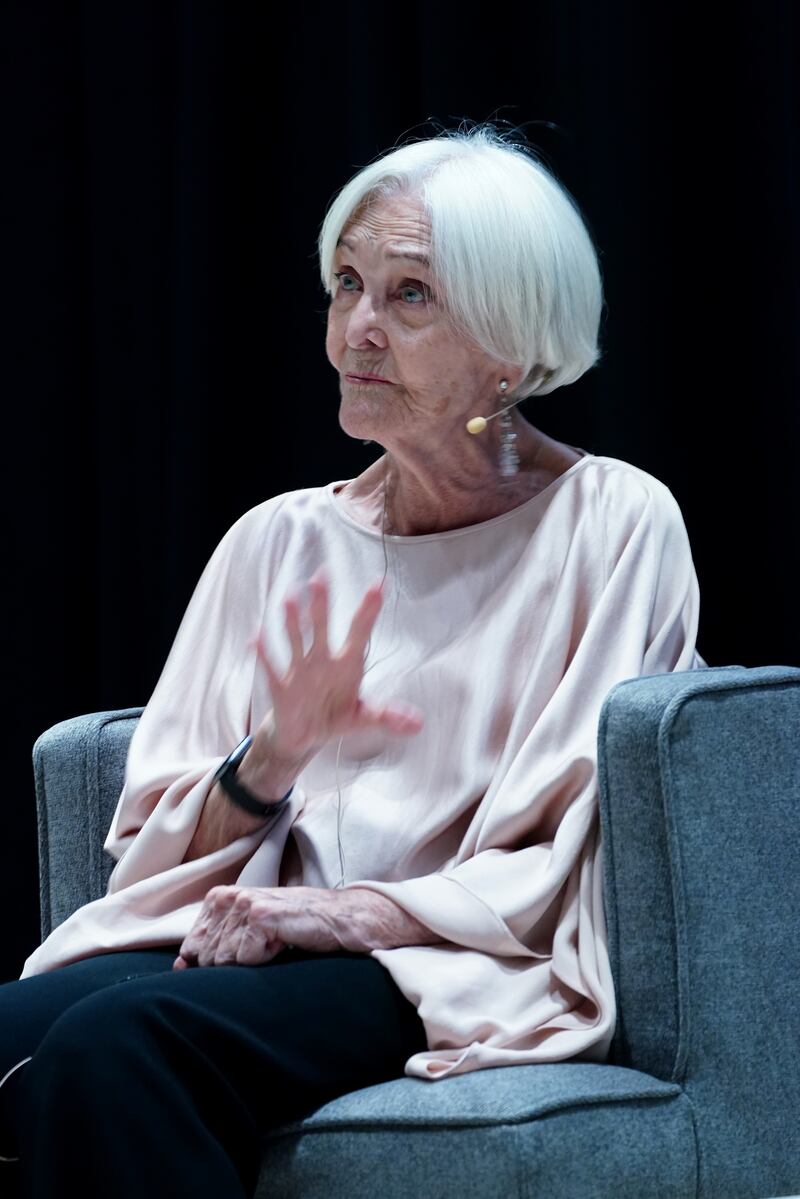 Dame Sheila Hancock, vice president of St Christopher’s Hospice, speaking at a fundraising event in aid of the hospice at Dulwich College, London