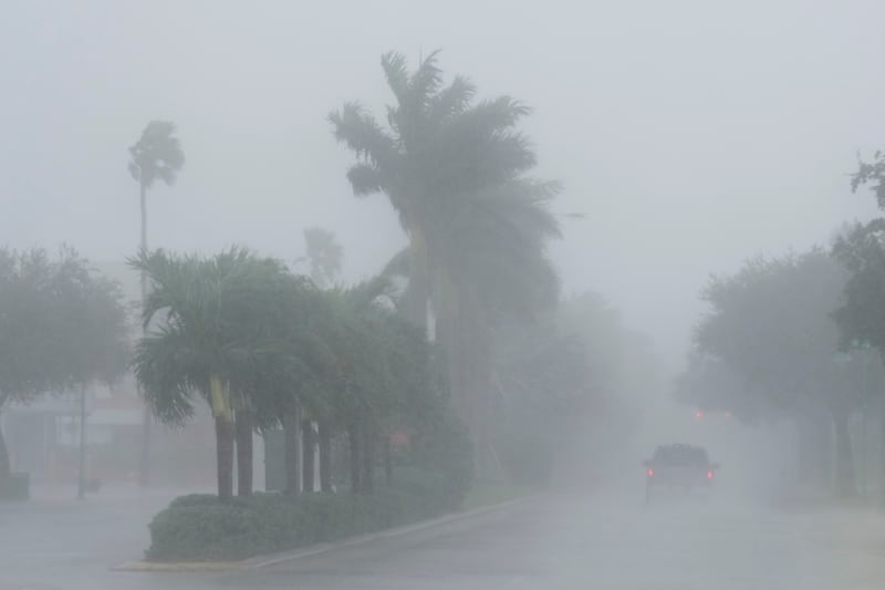 A Lee County Sheriff’s officer patrols the streets of Cape Coral, Florida (Marta Lavandier/AP)