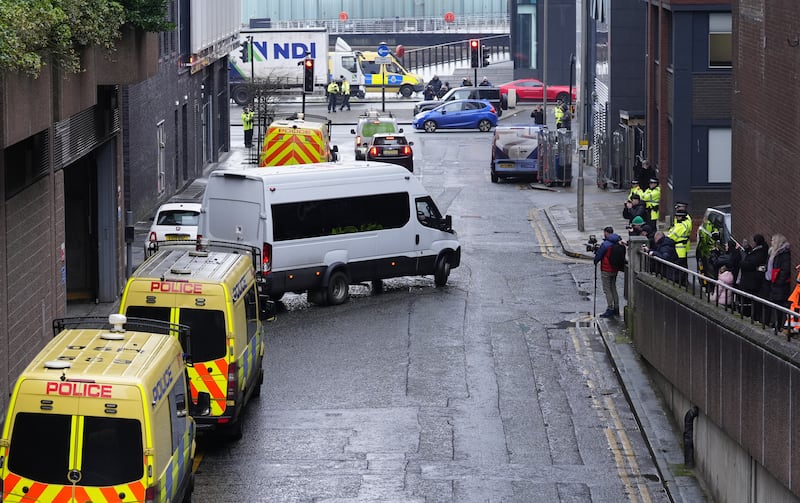 A prison van believed to be transporting Rudakubana leaves court