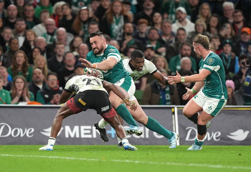 Ireland’s Jamie Osborne scored their eighth try