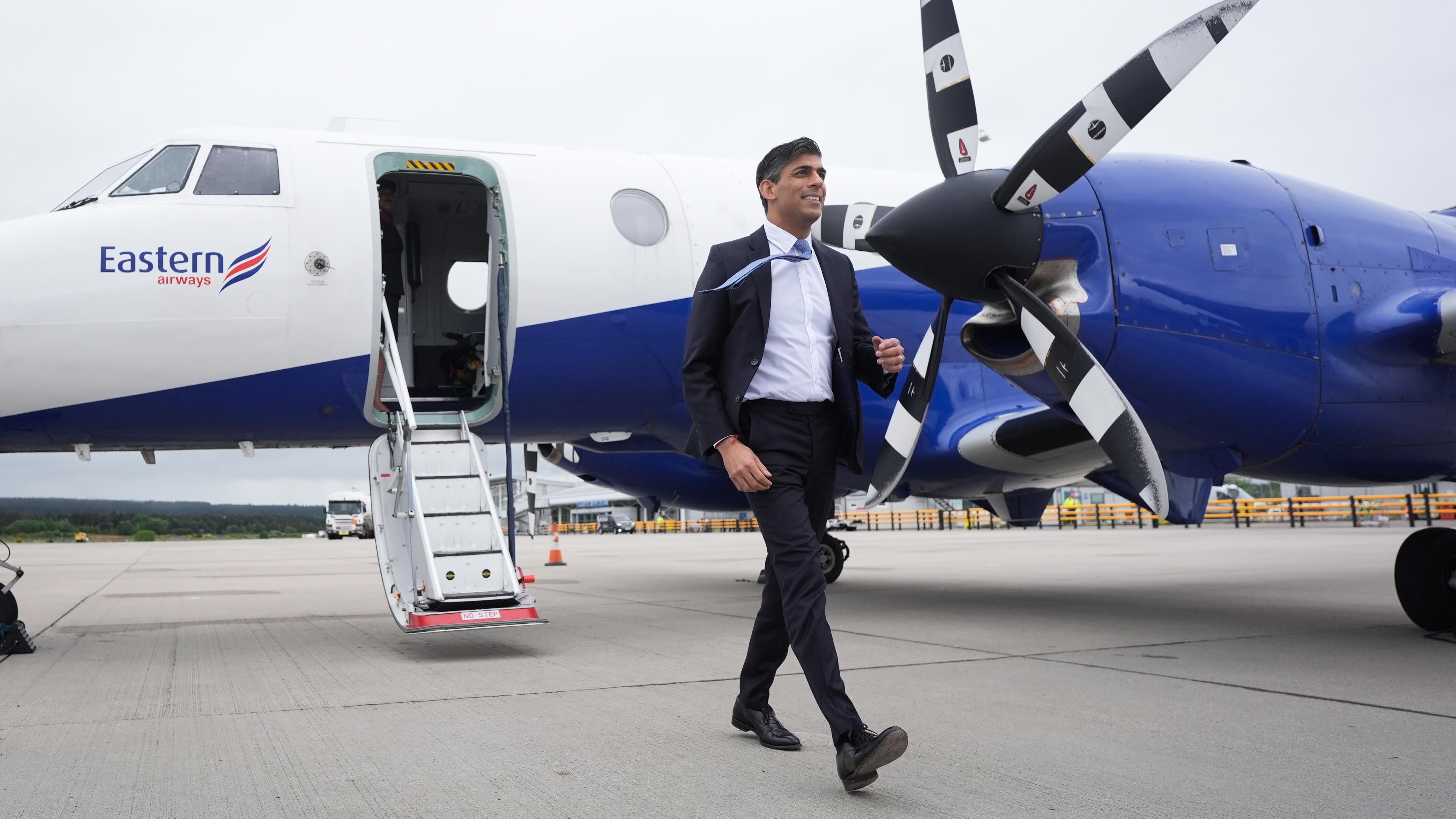 Prime Minister Rishi Sunak arrives at Inverness Airport